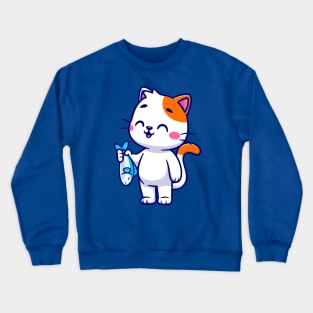 Cute Cat Holding Fish Cartoon Crewneck Sweatshirt